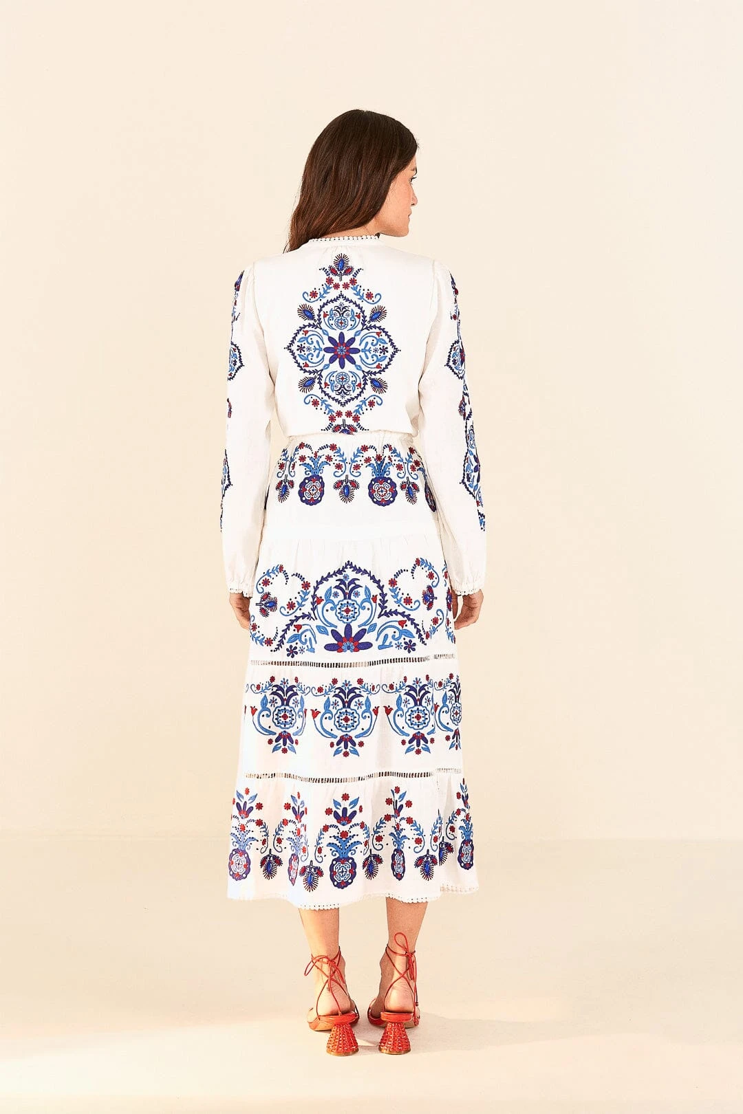 Farm Rio Off-White Navy Embroidered Midi Dress 6 Farm Rio Off-White Navy Embroidered Midi Dress - Image 4
