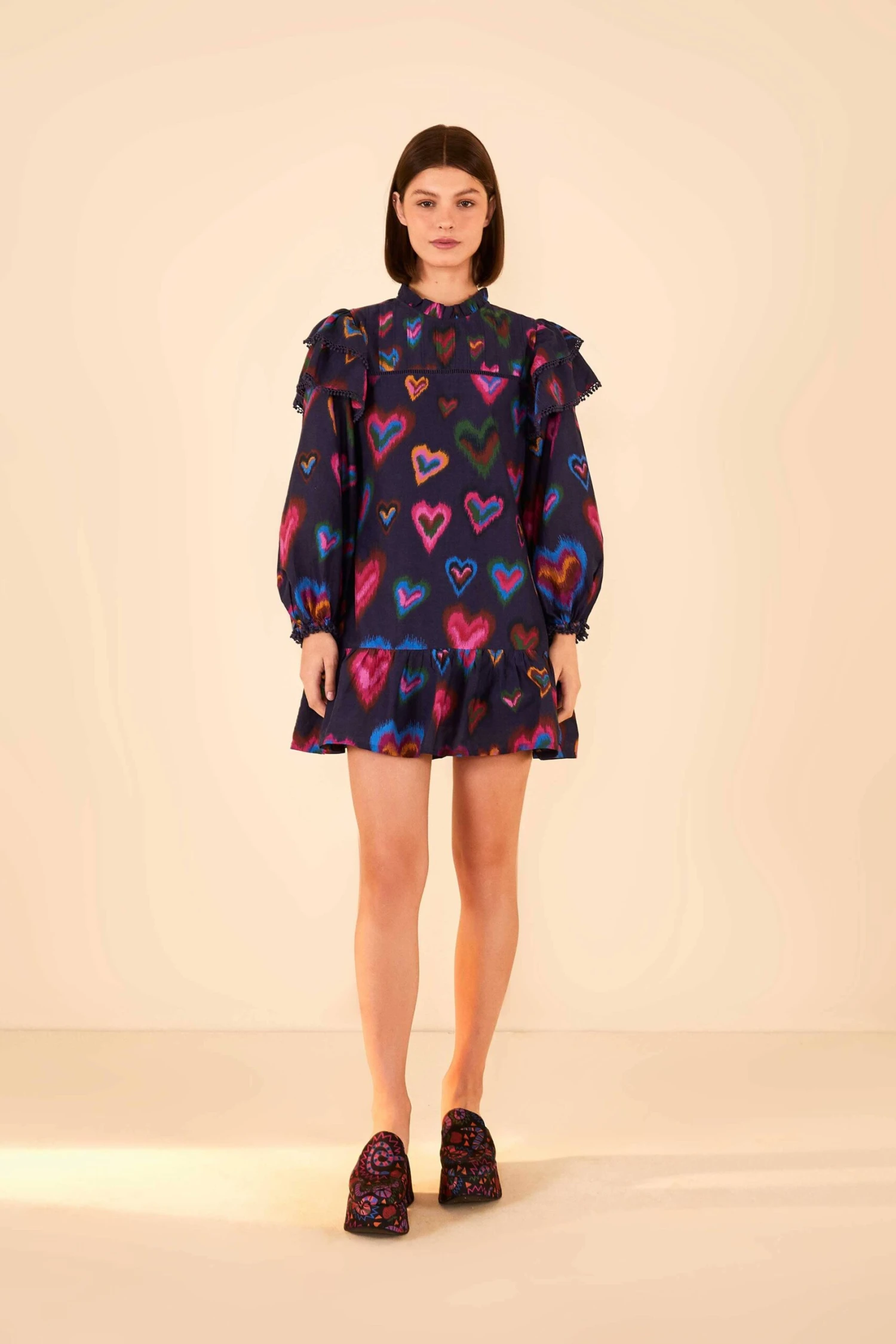 Farm Rio Navy Ikat Dyed Hearts Mini Dress 4 Farm Rio Navy Ikat Dyed Hearts Mini Dress - Image 2