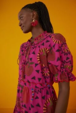 Farm Rio Pink Snake Fruit Organic Cotton Midi Dress 8 Farm Rio Pink Snake Fruit Organic Cotton Midi Dress -Farm Rio Store 301829 02 1