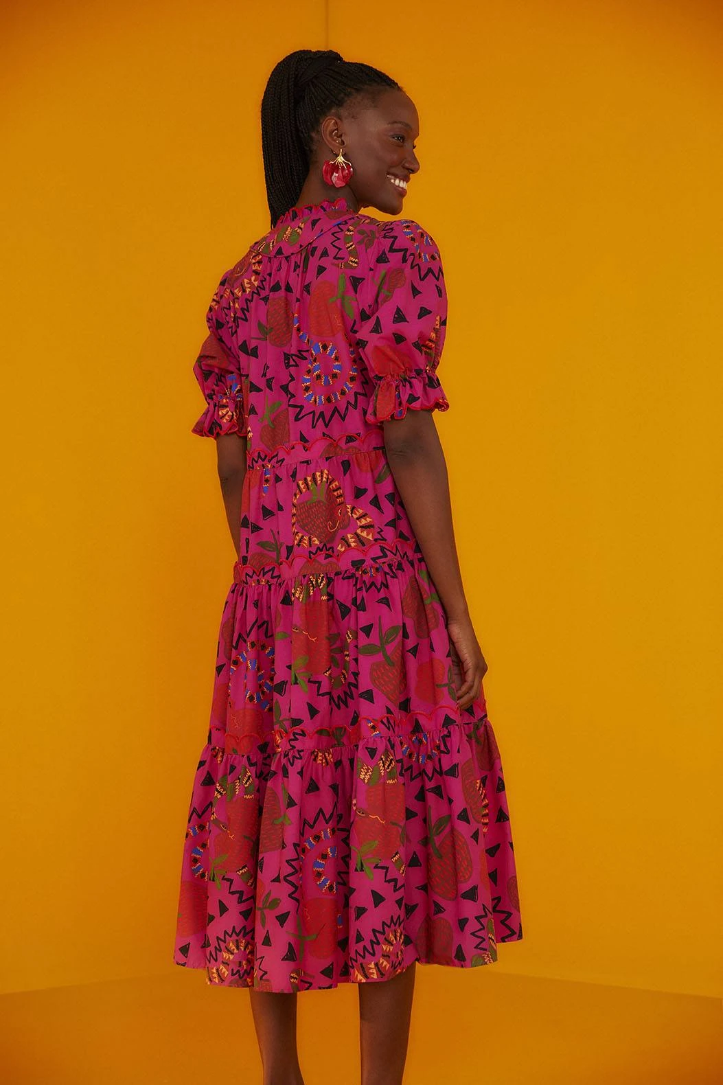 Farm Rio Pink Snake Fruit Organic Cotton Midi Dress 4 Farm Rio Pink Snake Fruit Organic Cotton Midi Dress - Image 2