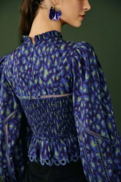 Farm Rio Blue Leopard Pop Blouse -Farm Rio Store 301831 04