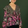 Black Flowers Garden Blouse -Farm Rio Store 301870 01