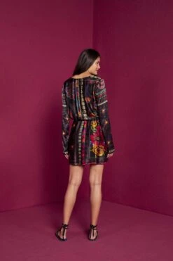 Farm Rio Black Mixed Scarves Mini Dress -Farm Rio Store 301909 04