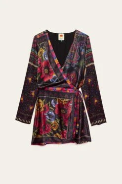 Farm Rio Black Mixed Scarves Mini Dress -Farm Rio Store 301909 07
