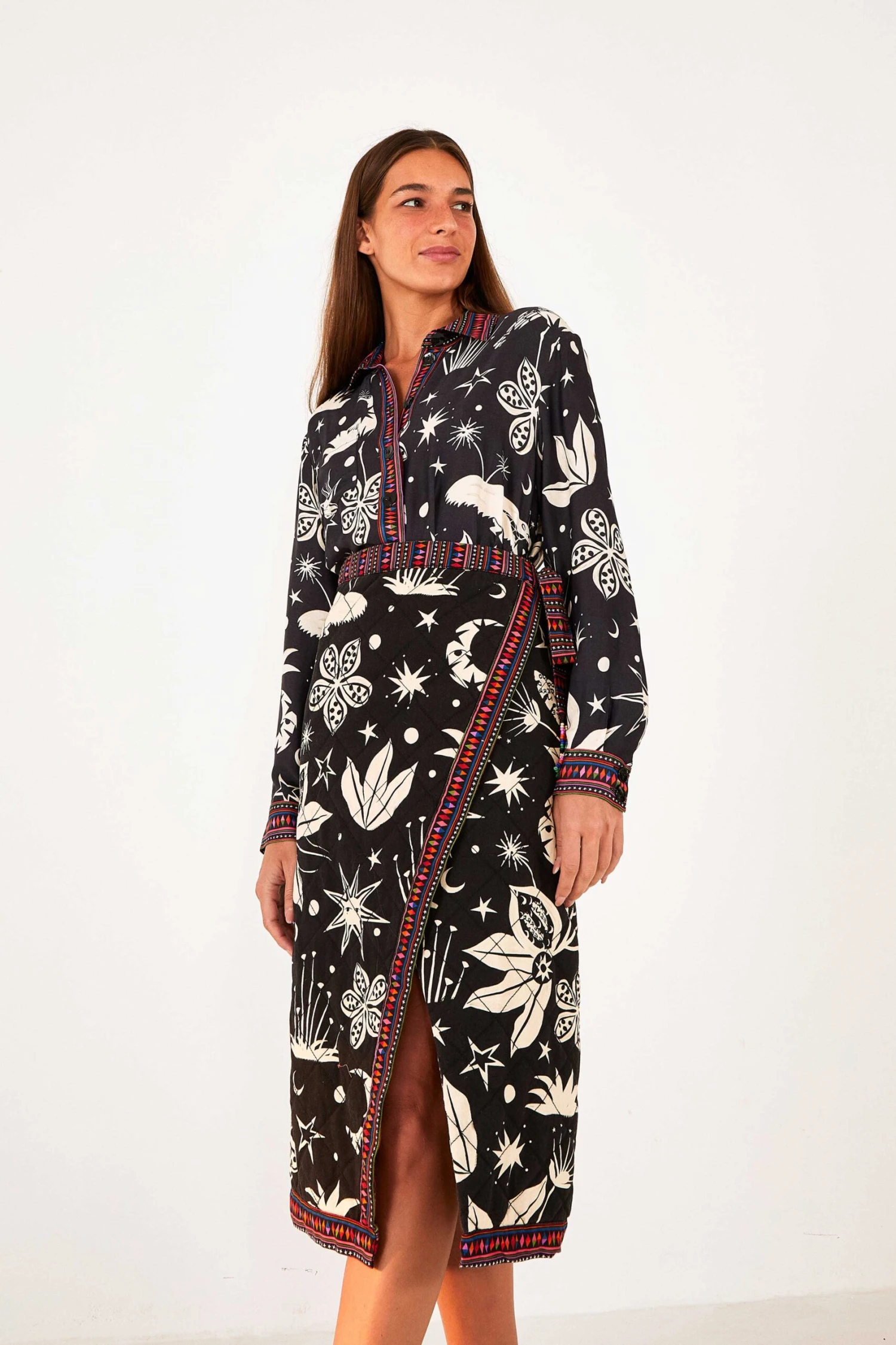 Farm Rio Black & White Cerrado Sky Wrap Skirt 3 Farm Rio Black & White Cerrado Sky Wrap Skirt