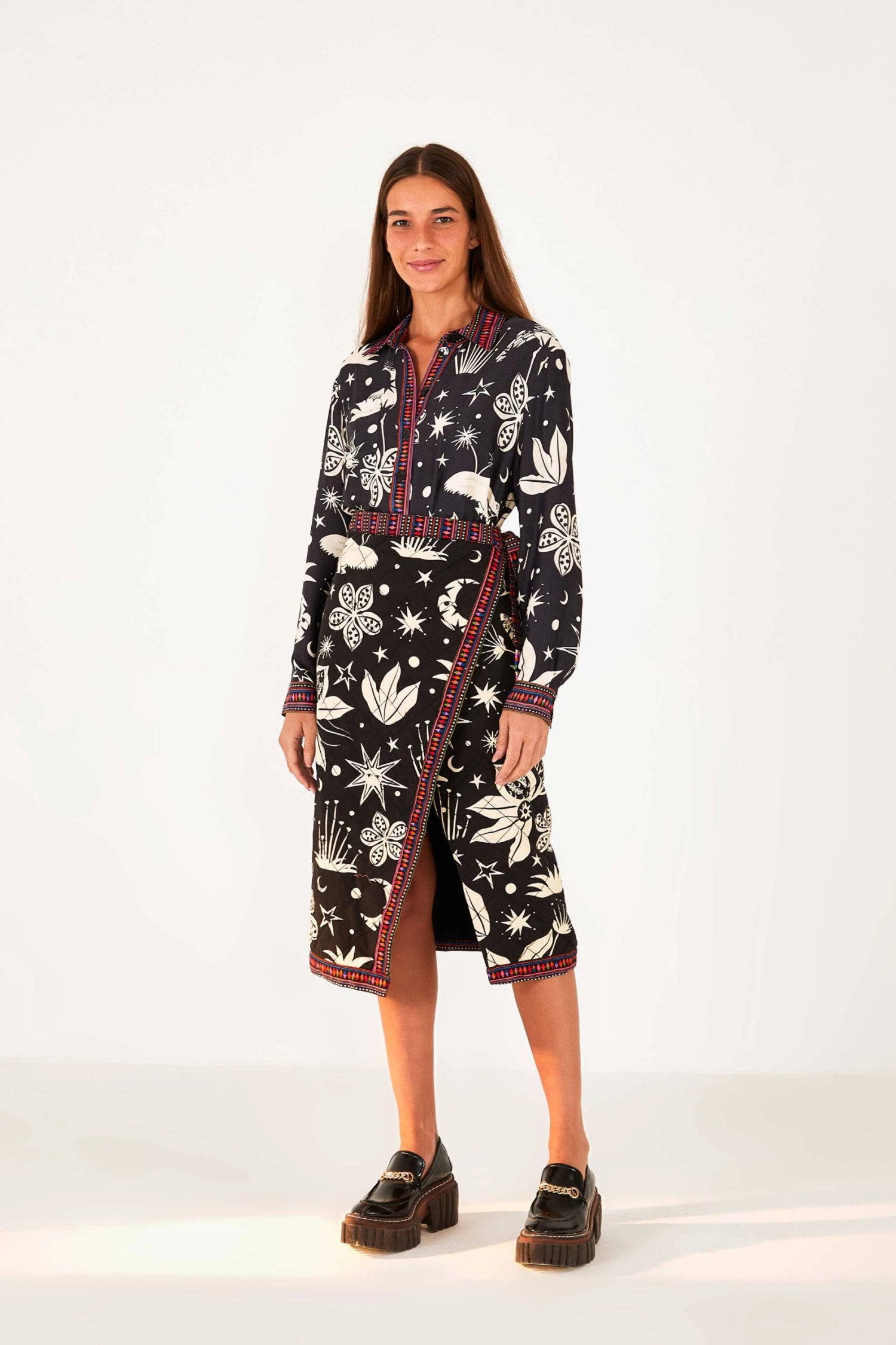 Farm Rio Black & White Cerrado Sky Wrap Skirt 4 Farm Rio Black & White Cerrado Sky Wrap Skirt - Image 2