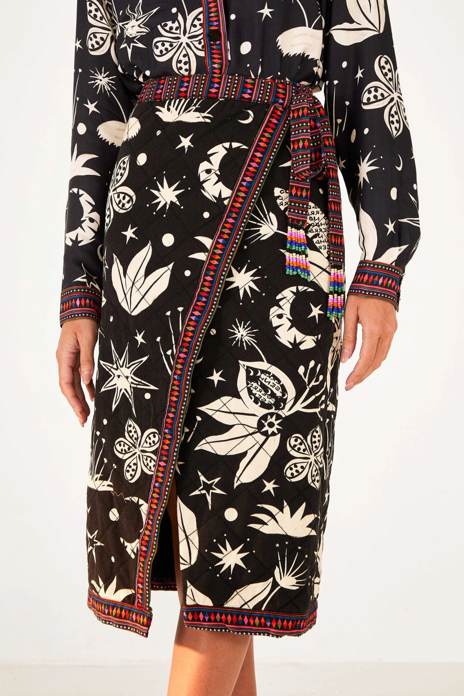 Farm Rio Black & White Cerrado Sky Wrap Skirt 5 Farm Rio Black & White Cerrado Sky Wrap Skirt - Image 3