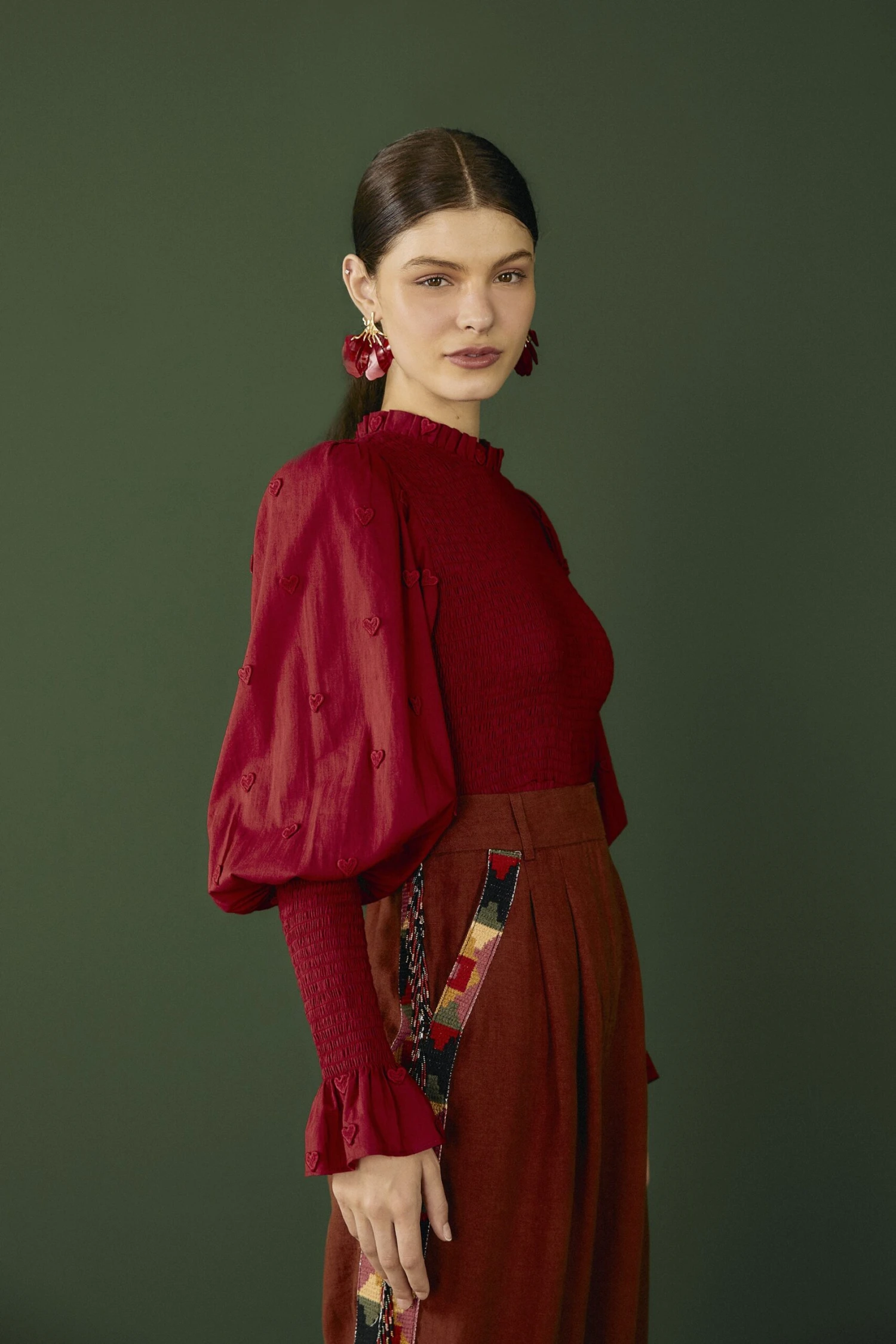 Farm Rio Burgundy 3D Hearts Blouse 4 Farm Rio Burgundy 3D Hearts Blouse - Image 2