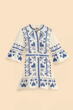 Farm Rio Blue And White Cross Stitch Mini Dress 13 Farm Rio Blue And White Cross Stitch Mini Dress -Farm Rio Store 302324 06