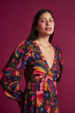 Farm Rio Black Banana Sky Lenzing™ Ecovero™ ViscoseMaxi Dress -Farm Rio Store 302687 05