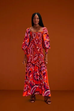 Farm Rio Orange Chevron Forest Maxi Dress -Farm Rio Store 303765 01