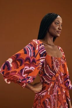 Farm Rio Orange Chevron Forest Maxi Dress -Farm Rio Store 303765 03