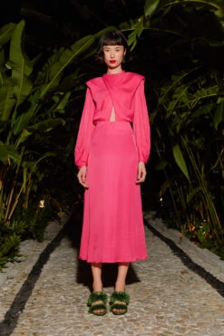 Farm Rio Pink Shoulder Pads Maxi Dress -Farm Rio Store 303766 03