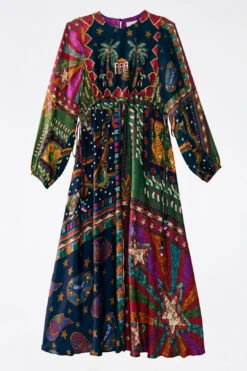Farm Rio Shiny Mixed Scarves Cut Out Midi Dress 14 Farm Rio Shiny Mixed Scarves Cut Out Midi Dress -Farm Rio Store 303802 07