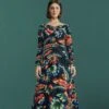 Farm Rio Black Chevron Forest Lenzing™ Ecovero™ Viscose Dress -Farm Rio Store 303809 01