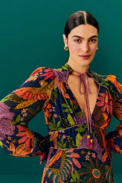 Farm Rio Navy Cool Macaw Midi Dress -Farm Rio Store 303830 03