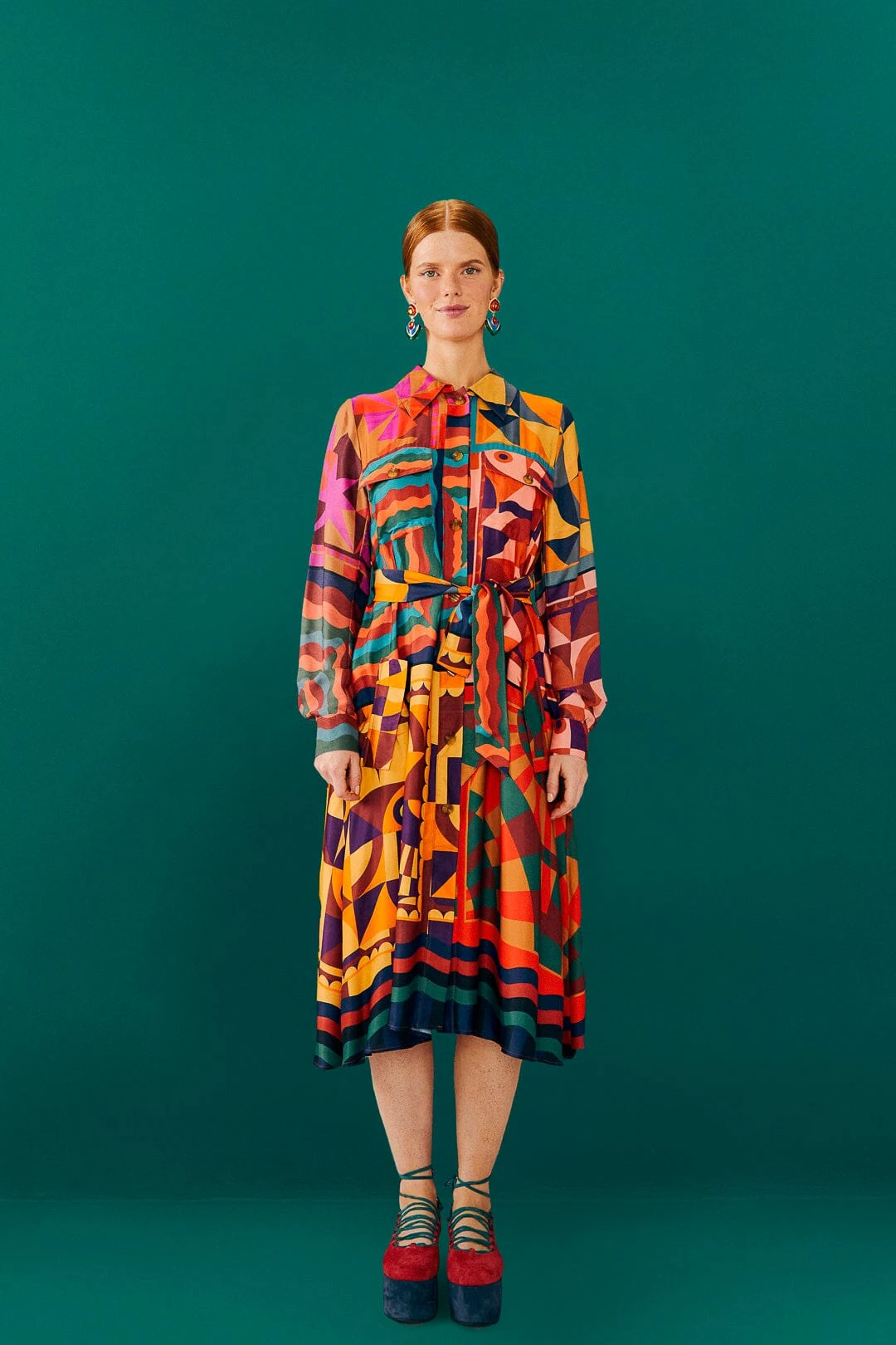 Farm Rio Graphic Scarves Shirtdress 6 Farm Rio Graphic Scarves Shirtdress - Image 4