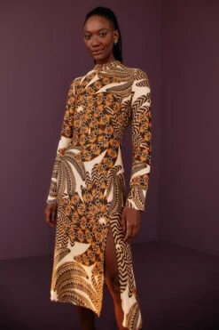 Farm Rio Sand Yawanawa Vanahu Lenzing⢠Ecovero⢠Viscose Midi Dress