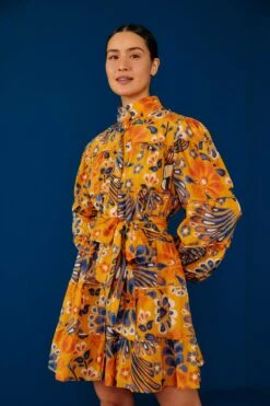 Farm Rio Yellow Pineapple Flowers Mini Dress