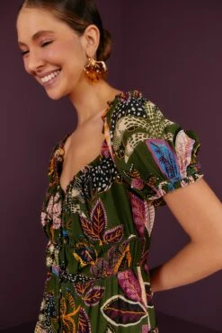 Farm Rio Green Wild Jungle Corset Midi Dress -Farm Rio Store 304591 03
