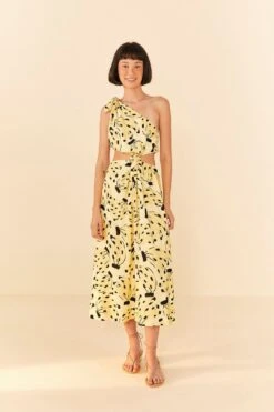 Farm Rio Yellow Bossa Banana Knot Midi Dress