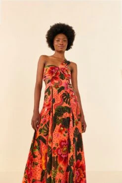 Orange Blooming Garden Maxi Dress