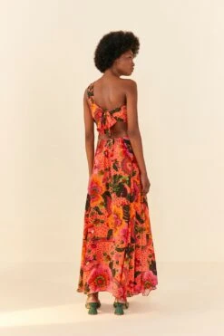 Orange Blooming Garden Maxi Dress -Farm Rio Store 305268 04