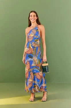 Farm Rio Blue Macaw Flight Lenzing⢠Ecovero⢠Viscose Midi Dress