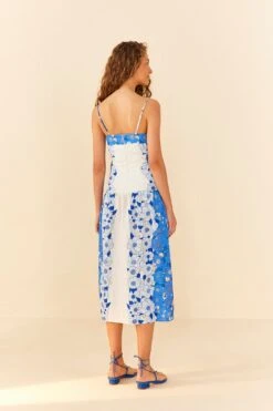 Farm Rio Blue Flower Stripes Midi Dress -Farm Rio Store 305348 03