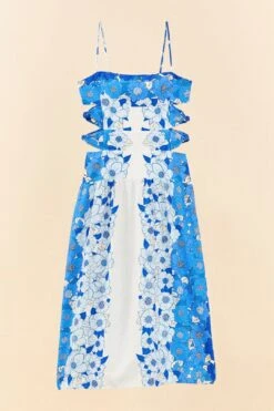 Farm Rio Blue Flower Stripes Midi Dress -Farm Rio Store 305348 06