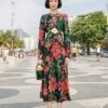 Farm Rio Black Blooming Garden Lenzing™ Ecovero™ Viscose Midi Dress 1 Farm Rio Black Blooming Garden Lenzing™ Ecovero™ Viscose Midi Dress -Farm Rio Store 306067 01
