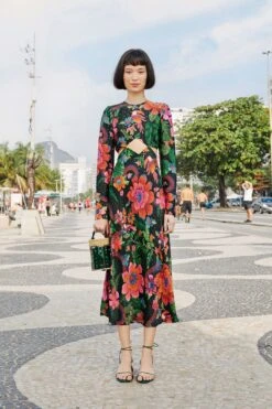 Farm Rio Black Blooming Garden Lenzing⢠Ecovero⢠Viscose Midi Dress