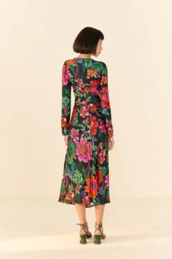 Farm Rio Black Blooming Garden Lenzing™ Ecovero™ Viscose Midi Dress -Farm Rio Store 306067 04 1
