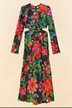 Farm Rio Black Blooming Garden Lenzing™ Ecovero™ Viscose Midi Dress -Farm Rio Store 306067 06 1