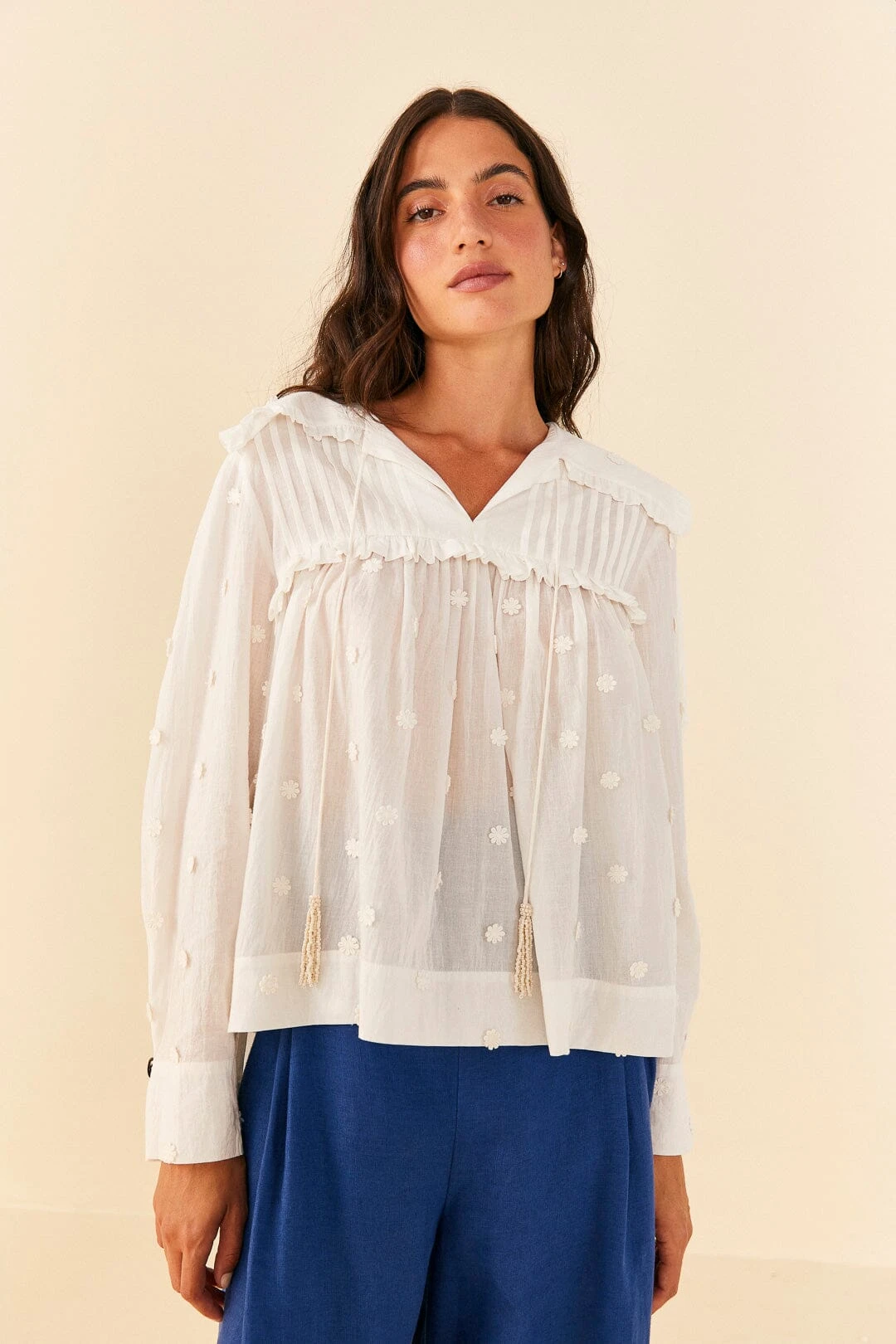 Farm Rio Off-White 3D Flowers Blouse 3 Farm Rio Off-White 3D Flowers Blouse