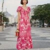 Farm Rio Pink Tropical Woodcut Maxi Dress 1 Farm Rio Pink Tropical Woodcut Maxi Dress -Farm Rio Store 306082 01