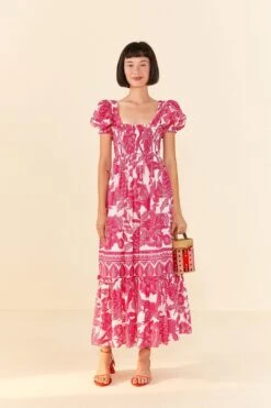 Farm Rio Pink Tropical Woodcut Maxi Dress 10 Farm Rio Pink Tropical Woodcut Maxi Dress -Farm Rio Store 306082 03
