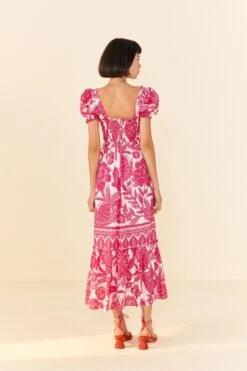 Farm Rio Pink Tropical Woodcut Maxi Dress 11 Farm Rio Pink Tropical Woodcut Maxi Dress -Farm Rio Store 306082 04