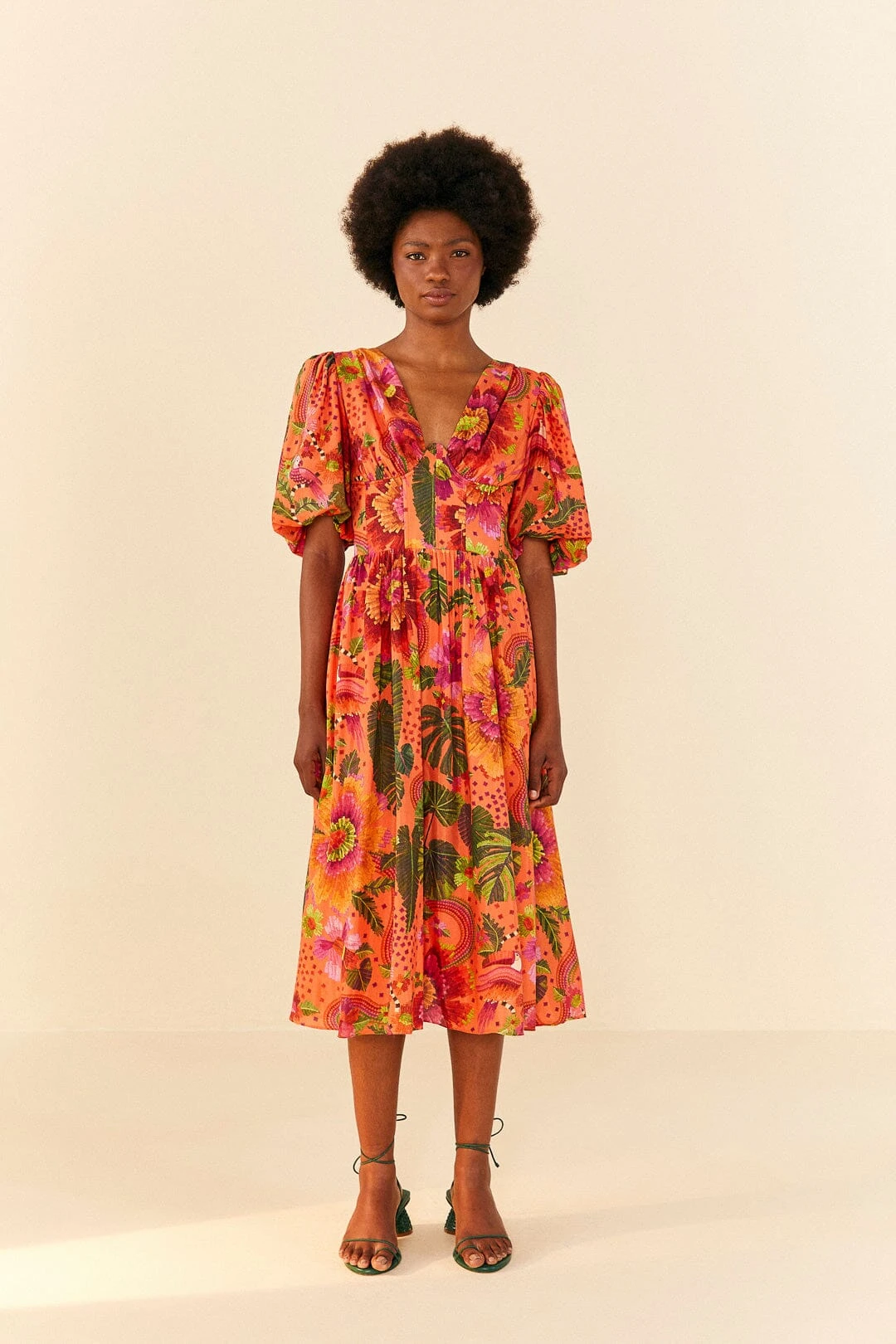 Farm Rio Orange Blooming Garden Midi Dress 4 Farm Rio Orange Blooming Garden Midi Dress - Image 2
