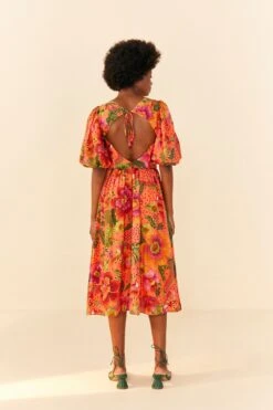 Farm Rio Orange Blooming Garden Midi Dress 11 Farm Rio Orange Blooming Garden Midi Dress -Farm Rio Store 306092 04