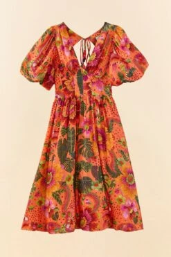 Farm Rio Orange Blooming Garden Midi Dress 13 Farm Rio Orange Blooming Garden Midi Dress -Farm Rio Store 306092 06