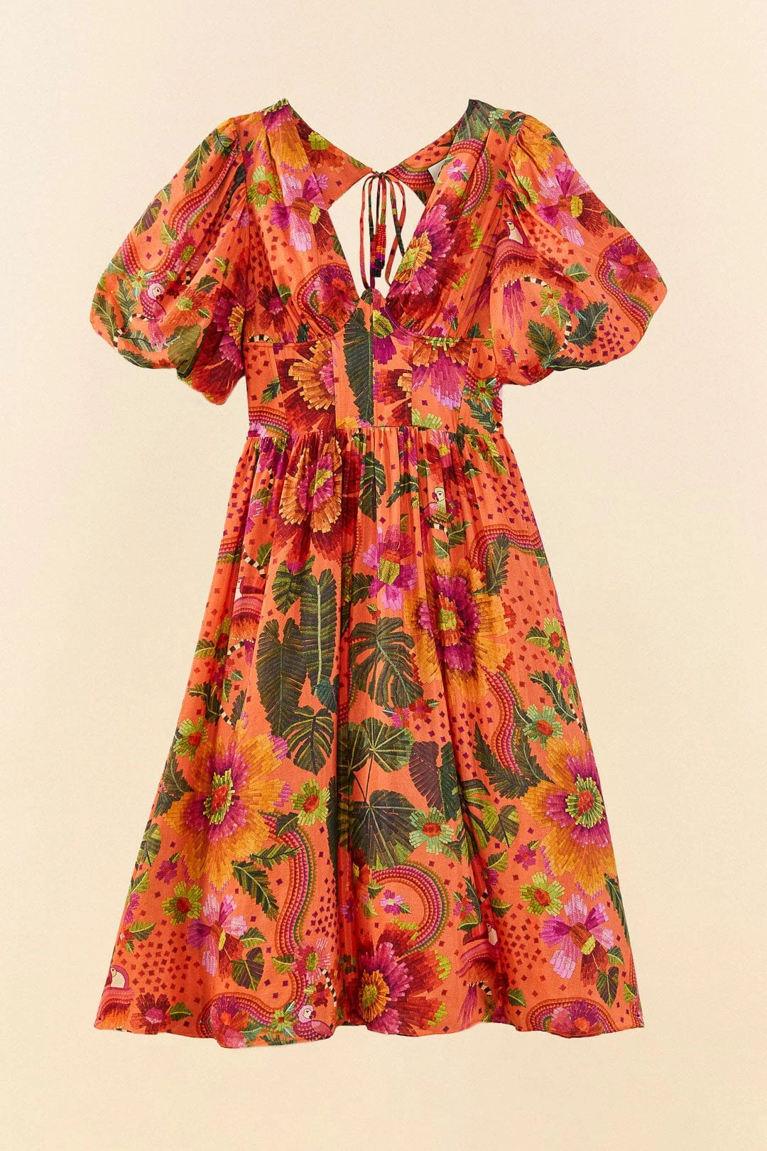 Farm Rio Orange Blooming Garden Midi Dress 8 Farm Rio Orange Blooming Garden Midi Dress - Image 6