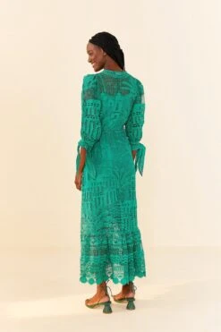 Farm Rio Green Morada Boa Guipure Dress -Farm Rio Store 306101 04