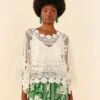 Farm Rio Off-White Morada Boa Guipire Blouse -Farm Rio Store 306104 01