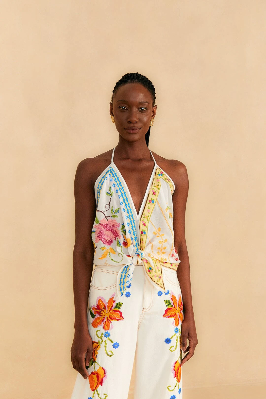 Farm Rio Grandma Gift Embroidered Halter Blouse 3 Farm Rio Grandma Gift Embroidered Halter Blouse