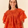 Farm Rio Orange Palm Tree Richelieu Blouse -Farm Rio Store 306123 01