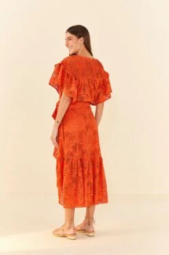 Farm Rio Orange Palm Tree Richelieu Midi Skirt -Farm Rio Store 306124 03