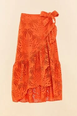 Farm Rio Orange Palm Tree Richelieu Midi Skirt -Farm Rio Store 306124 06
