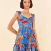 Farm Rio Blue Macaw Party Mini Dress 2 Farm Rio Blue Macaw Party Mini Dress -Farm Rio Store 306136 01
