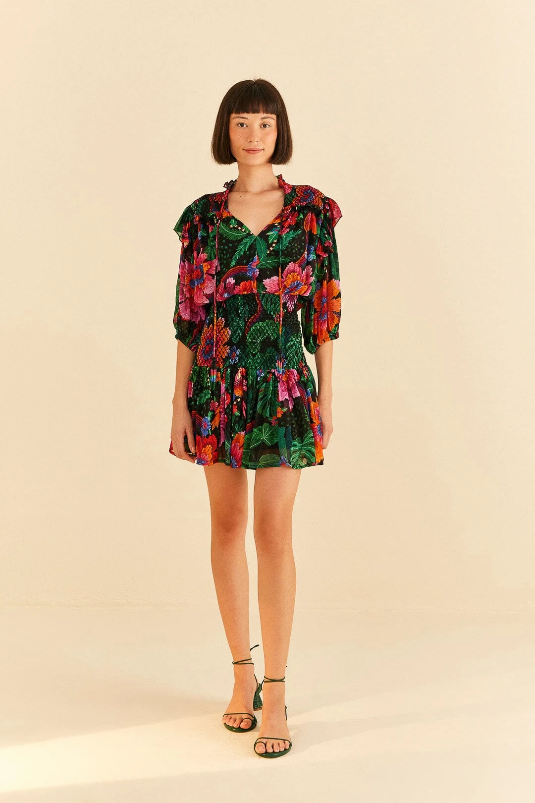 Farm Rio Black Blooming Garden Mini Dress 4 Farm Rio Black Blooming Garden Mini Dress - Image 2